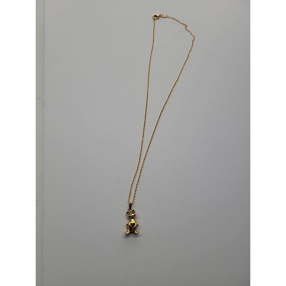 Vintage Gold Tone Frog Pendant Necklace with Green Stone Eyes Whimsical Animal - Picture 14 of 15